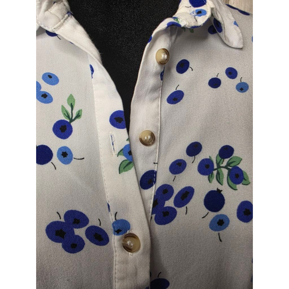 Women's Maeve by Anthropologie White Blue Blueberry Button Down Shirt Size 8 - Picture 6 of 13